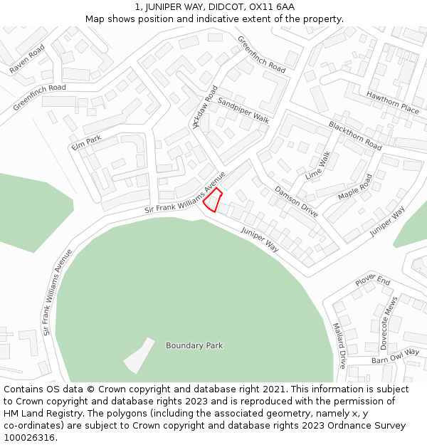 1, JUNIPER WAY, DIDCOT, OX11 6AA: Location map and indicative extent of plot