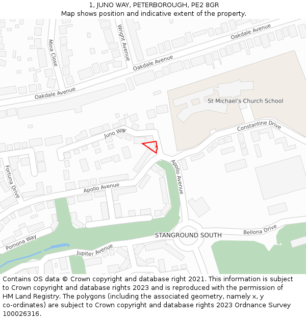 1, JUNO WAY, PETERBOROUGH, PE2 8GR: Location map and indicative extent of plot