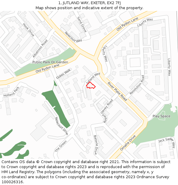 1, JUTLAND WAY, EXETER, EX2 7FJ: Location map and indicative extent of plot