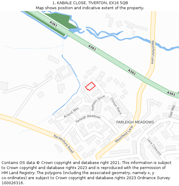 1, KABALE CLOSE, TIVERTON, EX16 5QB: Location map and indicative extent of plot