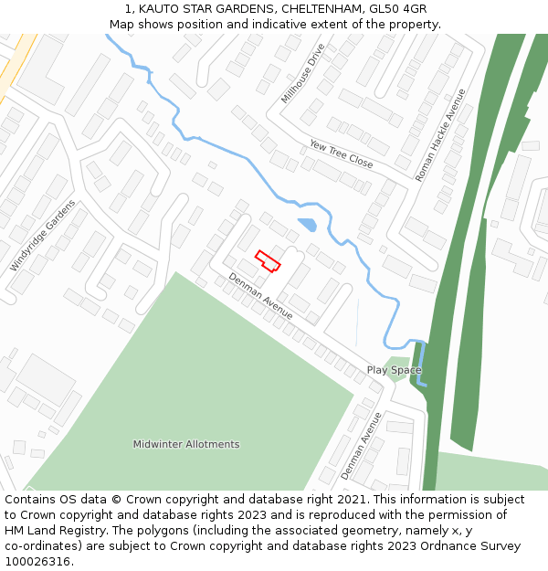 1, KAUTO STAR GARDENS, CHELTENHAM, GL50 4GR: Location map and indicative extent of plot