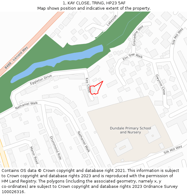 1, KAY CLOSE, TRING, HP23 5AF: Location map and indicative extent of plot