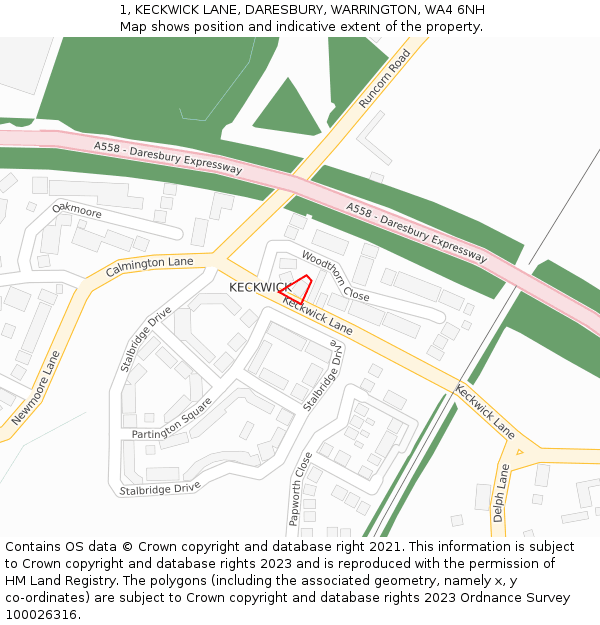 1, KECKWICK LANE, DARESBURY, WARRINGTON, WA4 6NH: Location map and indicative extent of plot