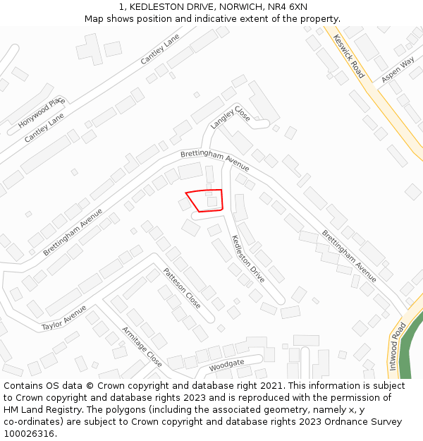 1, KEDLESTON DRIVE, NORWICH, NR4 6XN: Location map and indicative extent of plot