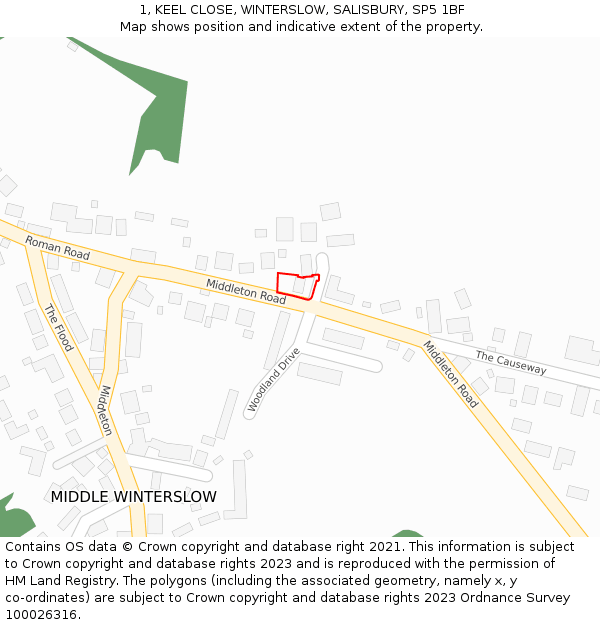 1, KEEL CLOSE, WINTERSLOW, SALISBURY, SP5 1BF: Location map and indicative extent of plot