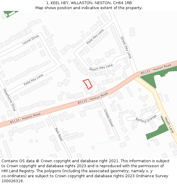1, KEEL HEY, WILLASTON, NESTON, CH64 1RB: Location map and indicative extent of plot