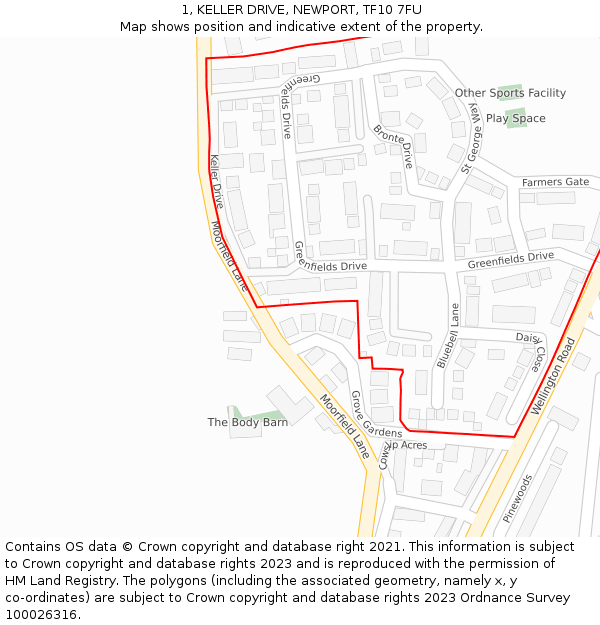 1, KELLER DRIVE, NEWPORT, TF10 7FU: Location map and indicative extent of plot