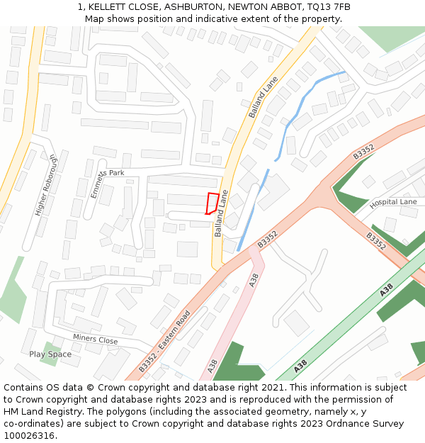 1, KELLETT CLOSE, ASHBURTON, NEWTON ABBOT, TQ13 7FB: Location map and indicative extent of plot