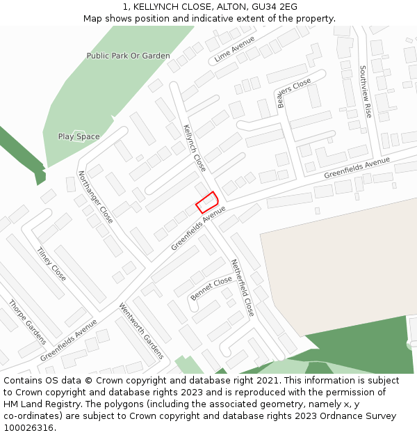 1, KELLYNCH CLOSE, ALTON, GU34 2EG: Location map and indicative extent of plot