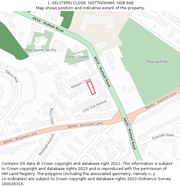 1, KELSTERN CLOSE, NOTTINGHAM, NG8 6AE: Location map and indicative extent of plot