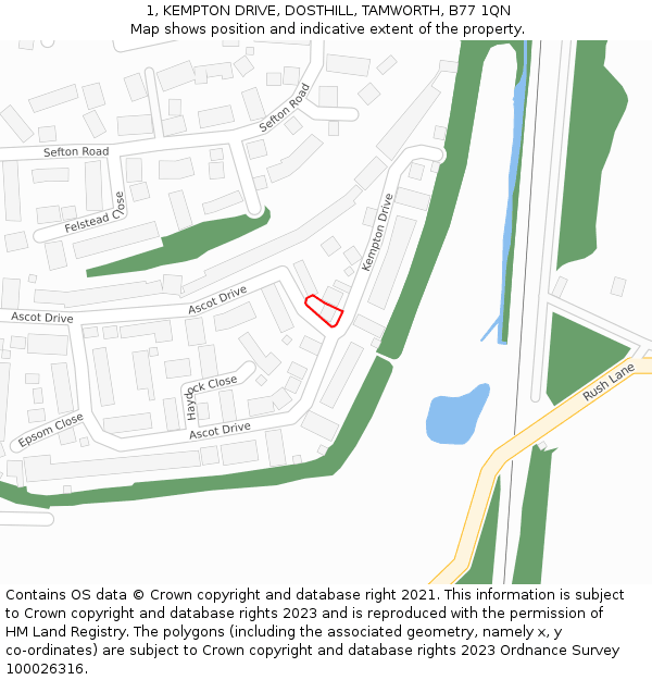 1, KEMPTON DRIVE, DOSTHILL, TAMWORTH, B77 1QN: Location map and indicative extent of plot