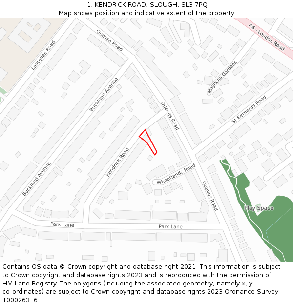 1, KENDRICK ROAD, SLOUGH, SL3 7PQ: Location map and indicative extent of plot