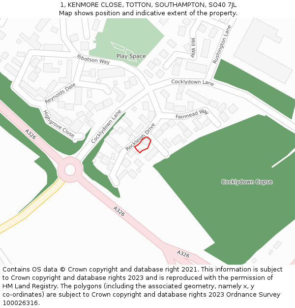 1, KENMORE CLOSE, TOTTON, SOUTHAMPTON, SO40 7JL: Location map and indicative extent of plot