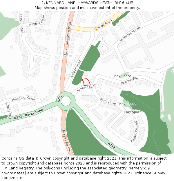 1, KENNARD LANE, HAYWARDS HEATH, RH16 4UB: Location map and indicative extent of plot