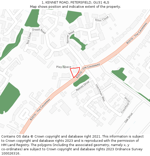 1, KENNET ROAD, PETERSFIELD, GU31 4LS: Location map and indicative extent of plot