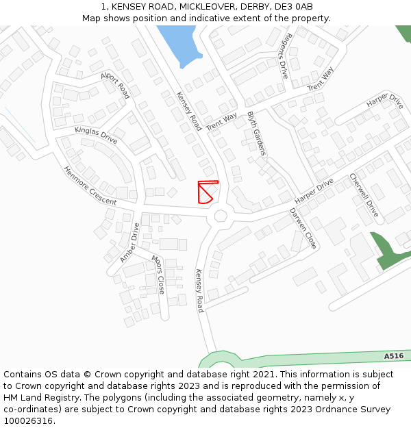 1, KENSEY ROAD, MICKLEOVER, DERBY, DE3 0AB: Location map and indicative extent of plot