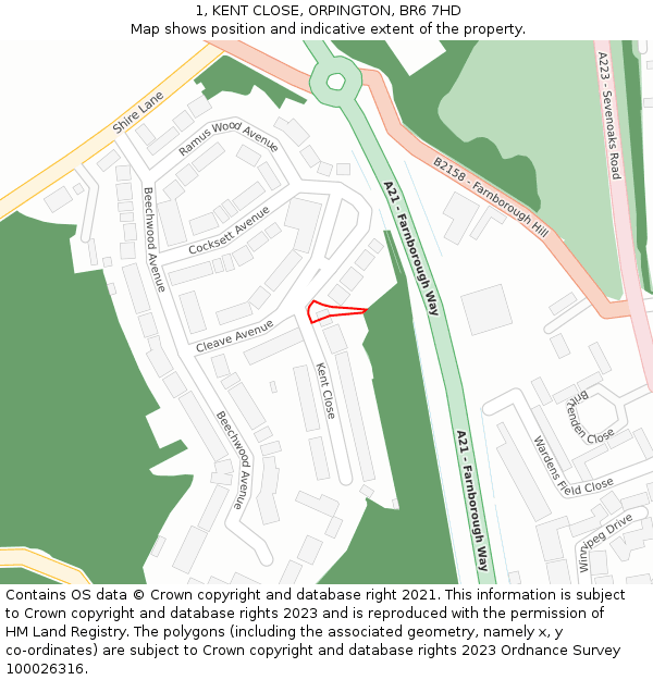 1, KENT CLOSE, ORPINGTON, BR6 7HD: Location map and indicative extent of plot