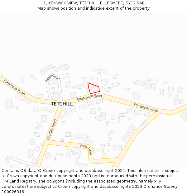 1, KENWICK VIEW, TETCHILL, ELLESMERE, SY12 9AP: Location map and indicative extent of plot