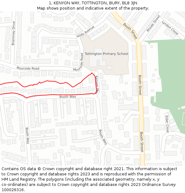 1, KENYON WAY, TOTTINGTON, BURY, BL8 3JN: Location map and indicative extent of plot