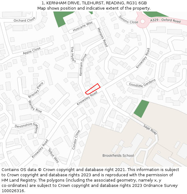 1, KERNHAM DRIVE, TILEHURST, READING, RG31 6GB: Location map and indicative extent of plot