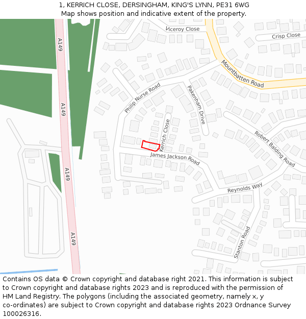 1, KERRICH CLOSE, DERSINGHAM, KING'S LYNN, PE31 6WG: Location map and indicative extent of plot