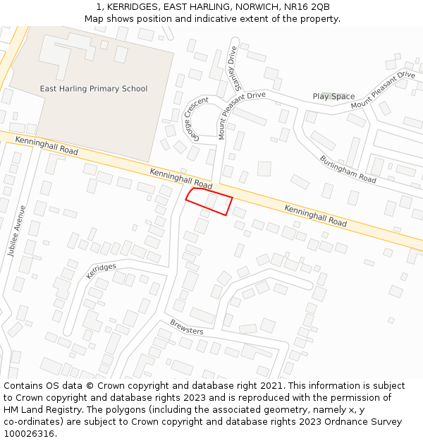 1, KERRIDGES, EAST HARLING, NORWICH, NR16 2QB: Location map and indicative extent of plot