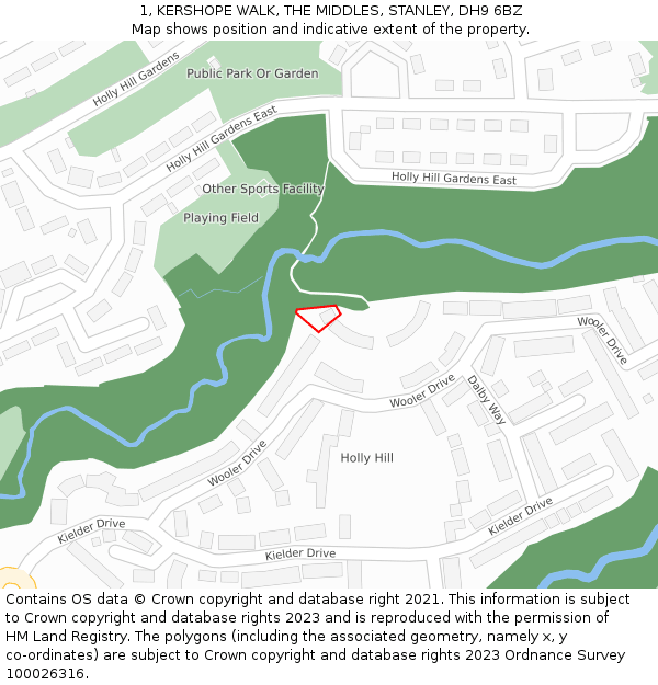 1, KERSHOPE WALK, THE MIDDLES, STANLEY, DH9 6BZ: Location map and indicative extent of plot