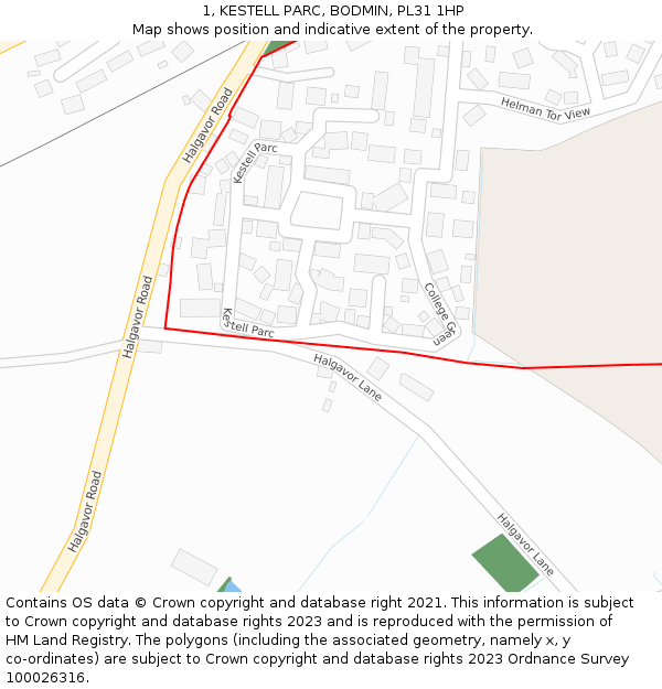 1, KESTELL PARC, BODMIN, PL31 1HP: Location map and indicative extent of plot