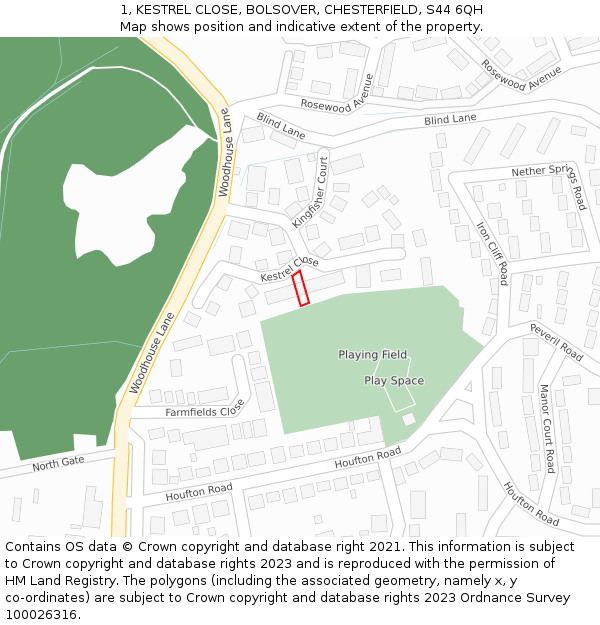 1, KESTREL CLOSE, BOLSOVER, CHESTERFIELD, S44 6QH: Location map and indicative extent of plot
