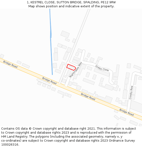 1, KESTREL CLOSE, SUTTON BRIDGE, SPALDING, PE12 9RW: Location map and indicative extent of plot