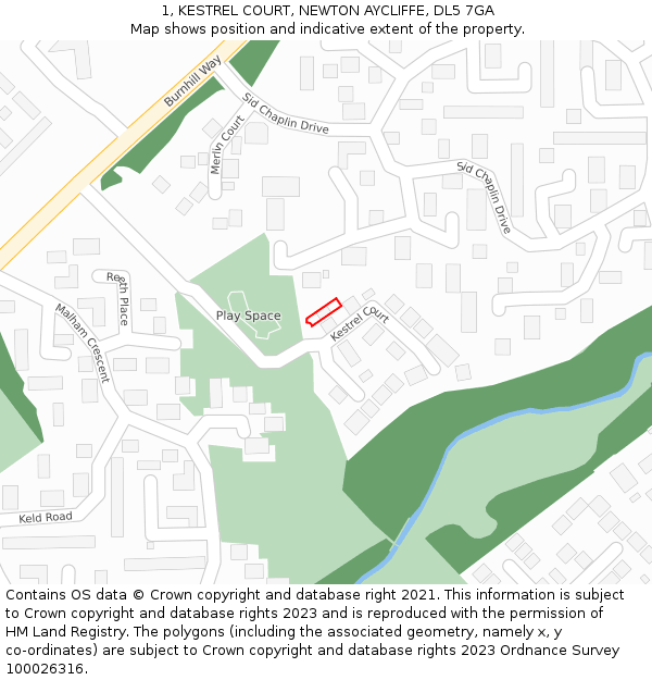 1, KESTREL COURT, NEWTON AYCLIFFE, DL5 7GA: Location map and indicative extent of plot