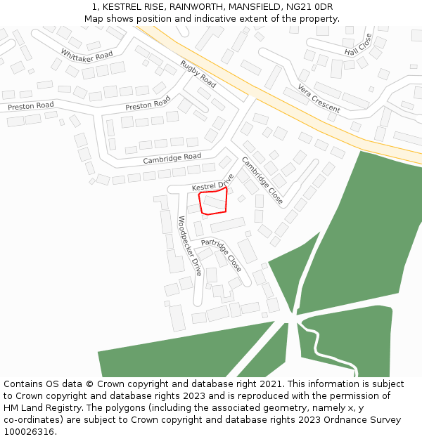 1, KESTREL RISE, RAINWORTH, MANSFIELD, NG21 0DR: Location map and indicative extent of plot