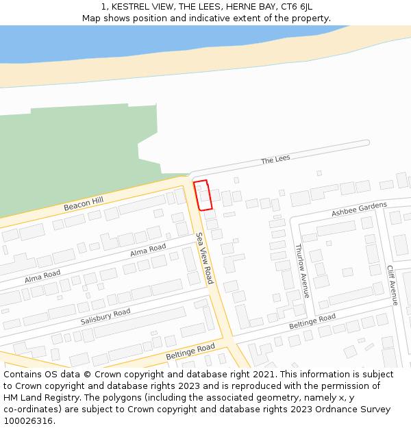 1, KESTREL VIEW, THE LEES, HERNE BAY, CT6 6JL: Location map and indicative extent of plot