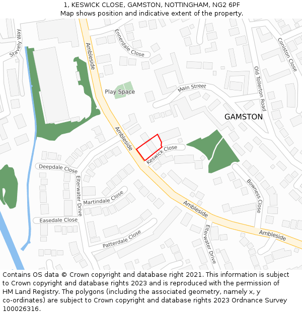 1, KESWICK CLOSE, GAMSTON, NOTTINGHAM, NG2 6PF: Location map and indicative extent of plot