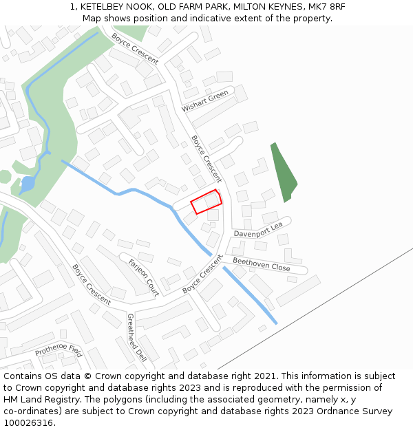 1, KETELBEY NOOK, OLD FARM PARK, MILTON KEYNES, MK7 8RF: Location map and indicative extent of plot