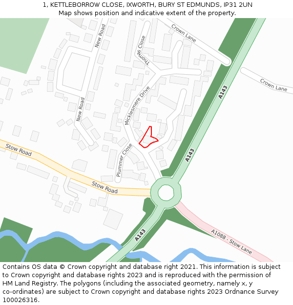 1, KETTLEBORROW CLOSE, IXWORTH, BURY ST EDMUNDS, IP31 2UN: Location map and indicative extent of plot