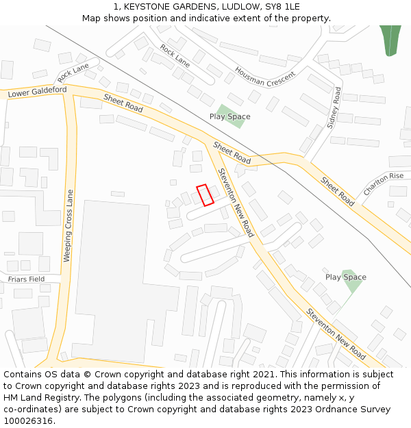 1, KEYSTONE GARDENS, LUDLOW, SY8 1LE: Location map and indicative extent of plot