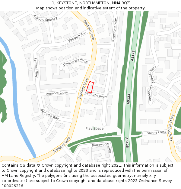 1, KEYSTONE, NORTHAMPTON, NN4 9QZ: Location map and indicative extent of plot