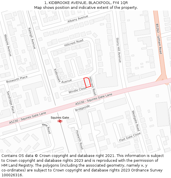 1, KIDBROOKE AVENUE, BLACKPOOL, FY4 1QR: Location map and indicative extent of plot