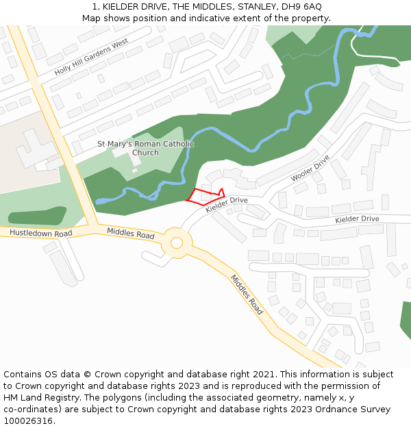 1, KIELDER DRIVE, THE MIDDLES, STANLEY, DH9 6AQ: Location map and indicative extent of plot