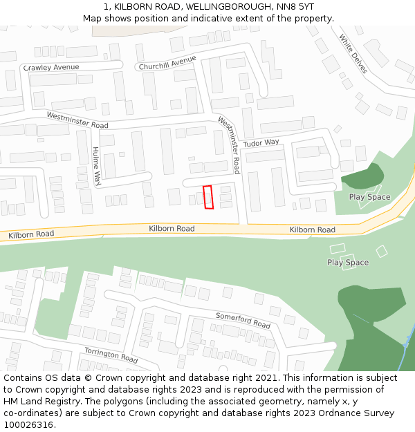 1, KILBORN ROAD, WELLINGBOROUGH, NN8 5YT: Location map and indicative extent of plot