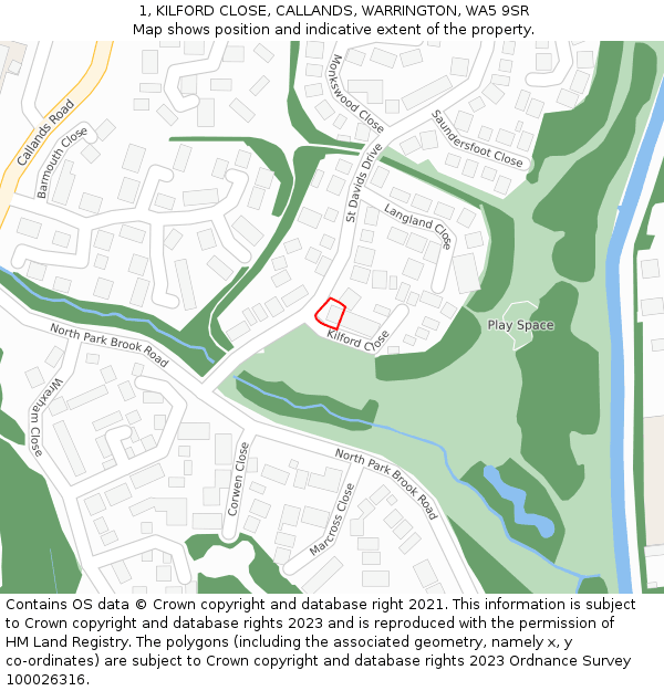 1, KILFORD CLOSE, CALLANDS, WARRINGTON, WA5 9SR: Location map and indicative extent of plot