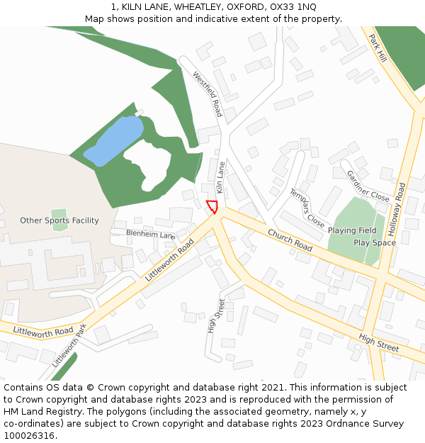 1, KILN LANE, WHEATLEY, OXFORD, OX33 1NQ: Location map and indicative extent of plot