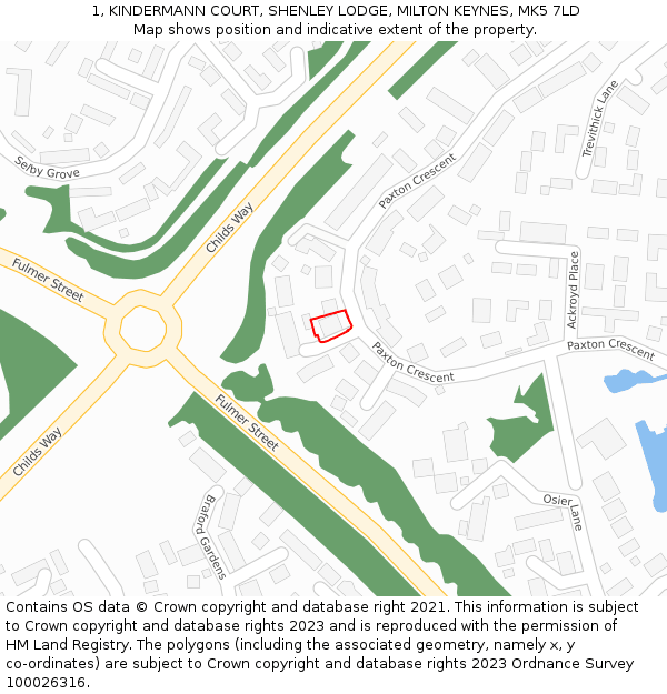 1, KINDERMANN COURT, SHENLEY LODGE, MILTON KEYNES, MK5 7LD: Location map and indicative extent of plot