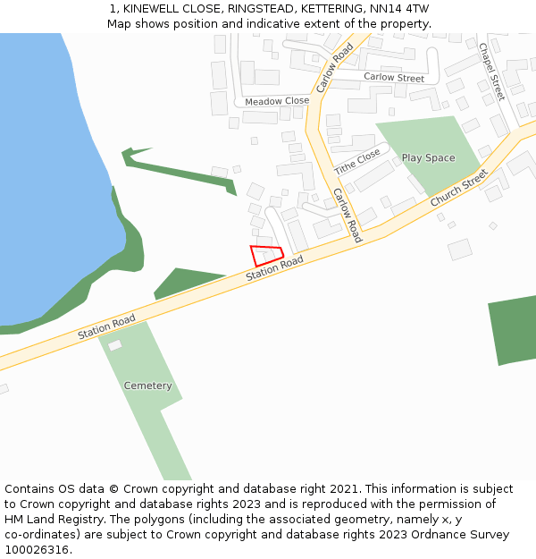 1, KINEWELL CLOSE, RINGSTEAD, KETTERING, NN14 4TW: Location map and indicative extent of plot