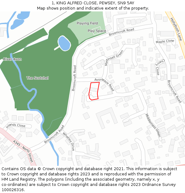 1, KING ALFRED CLOSE, PEWSEY, SN9 5AY: Location map and indicative extent of plot