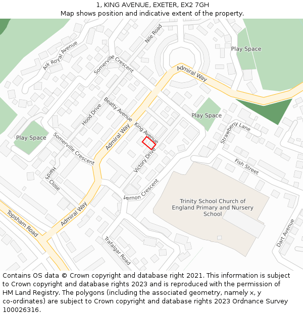 1, KING AVENUE, EXETER, EX2 7GH: Location map and indicative extent of plot