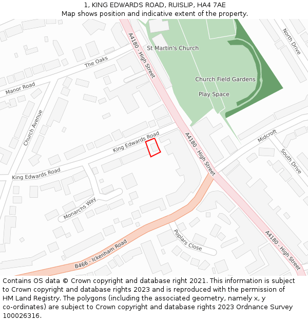 1, KING EDWARDS ROAD, RUISLIP, HA4 7AE: Location map and indicative extent of plot