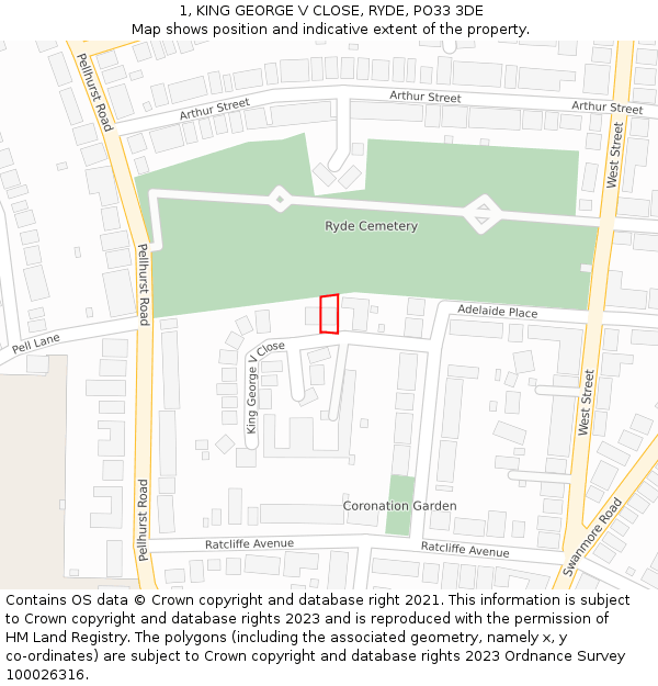 1, KING GEORGE V CLOSE, RYDE, PO33 3DE: Location map and indicative extent of plot