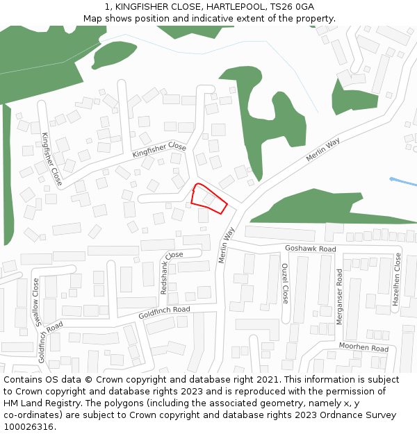 1, KINGFISHER CLOSE, HARTLEPOOL, TS26 0GA: Location map and indicative extent of plot